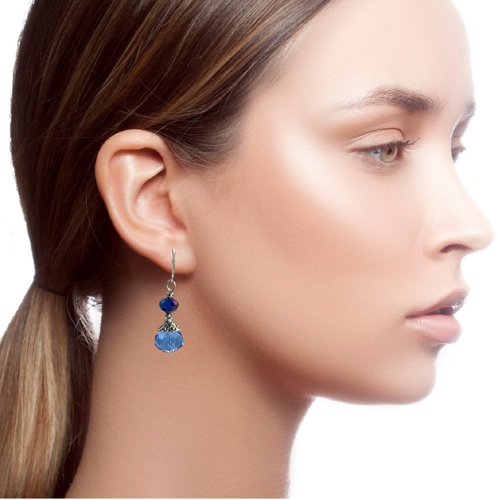 Handmade Blue Crystal Drop Earrings - Pierced Ears - Picture 4 of 4